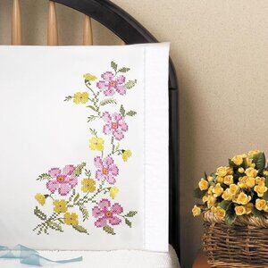 Stamped Pillowcase Pair for Embroidery, 20 by 30-Inch, Fragrant Floral, Standard